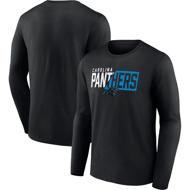 Men's Carolina Panthers Black One Two Long Sleeve T-Shirt Men's Carolina Panthers Black One Two Long Sleeve T-Shirt